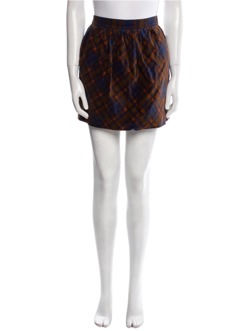 Dolce & Gabbana Navy and Brown Plaid Elastic-Waist Mini Skirt